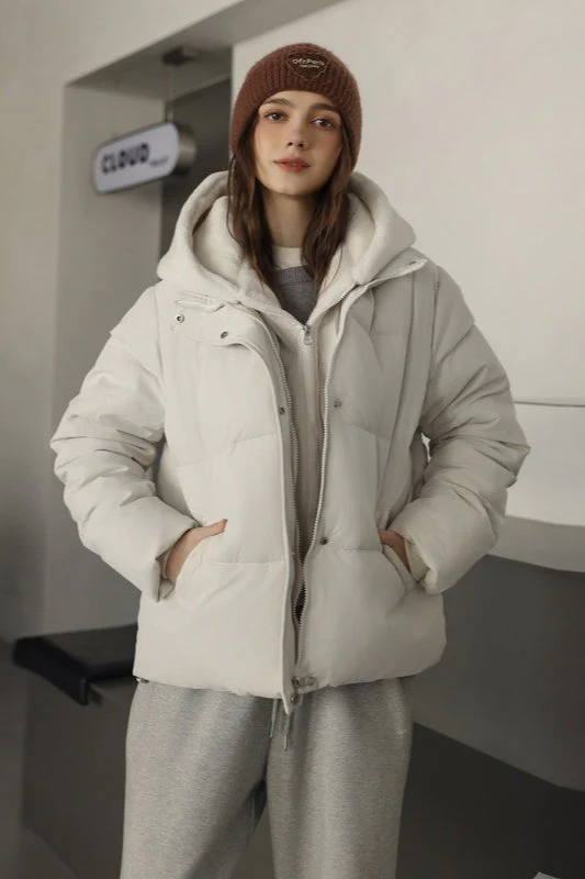 Faux Fur Panel Cropped Puffer Jacket - Image 15