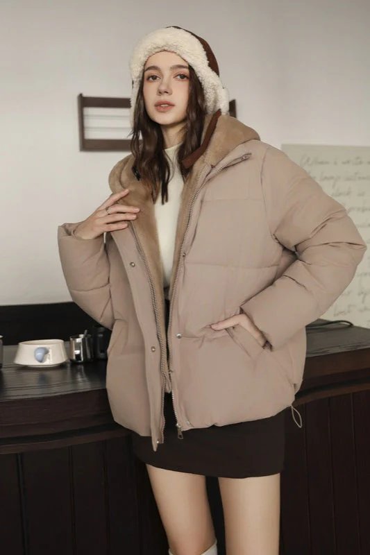 Faux Fur Panel Cropped Puffer Jacket - Image 19
