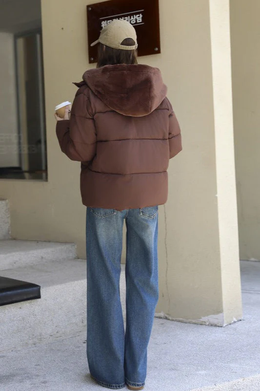 Faux Fur Panel Cropped Puffer Jacket - Image 5