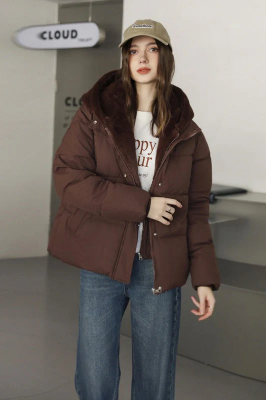 Faux Fur Panel Cropped Puffer Jacket - Image 6