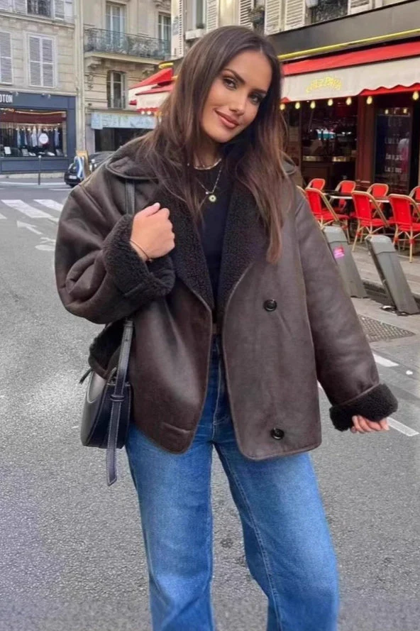 Faux Shearling Lined Loose Jacket - Image 2