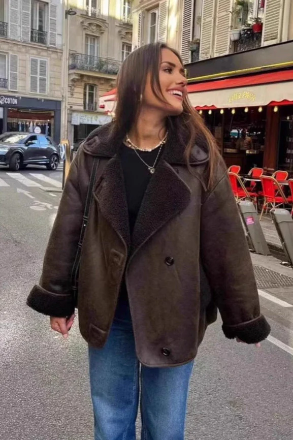 Faux Shearling Lined Loose Jacket - Image 3