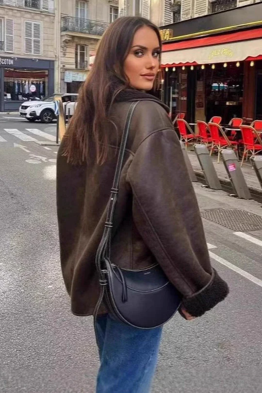 Faux Shearling Lined Loose Jacket - Image 4