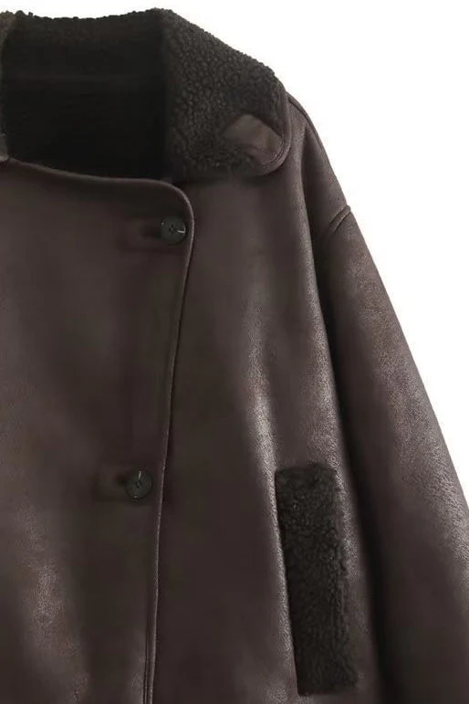 Faux Shearling Lined Loose Jacket - Image 5