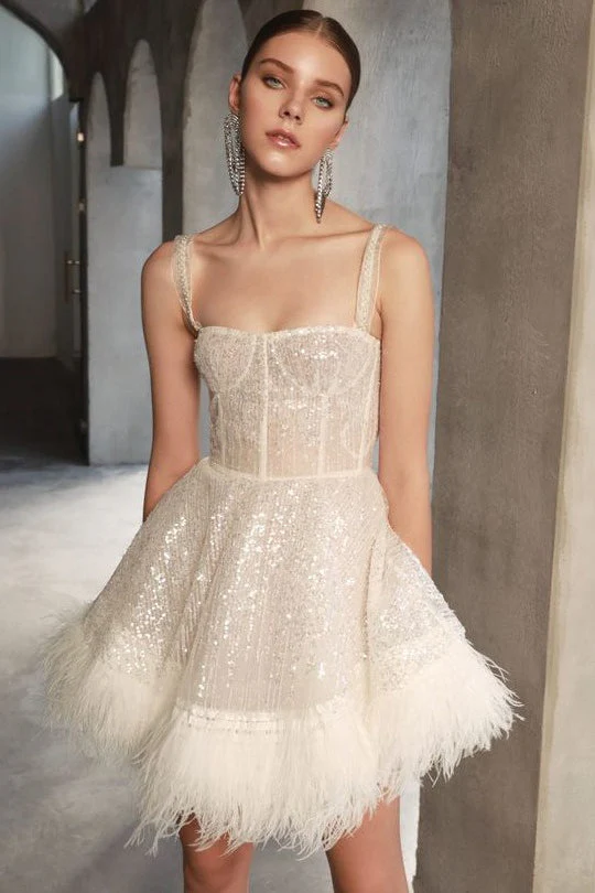 Feather Sequin Strapless Party Dress - Image 2