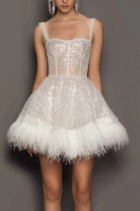 Feather Sequin Strapless Party Dress - Image 3