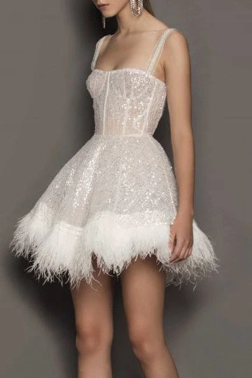 Feather Sequin Strapless Party Dress - Image 4