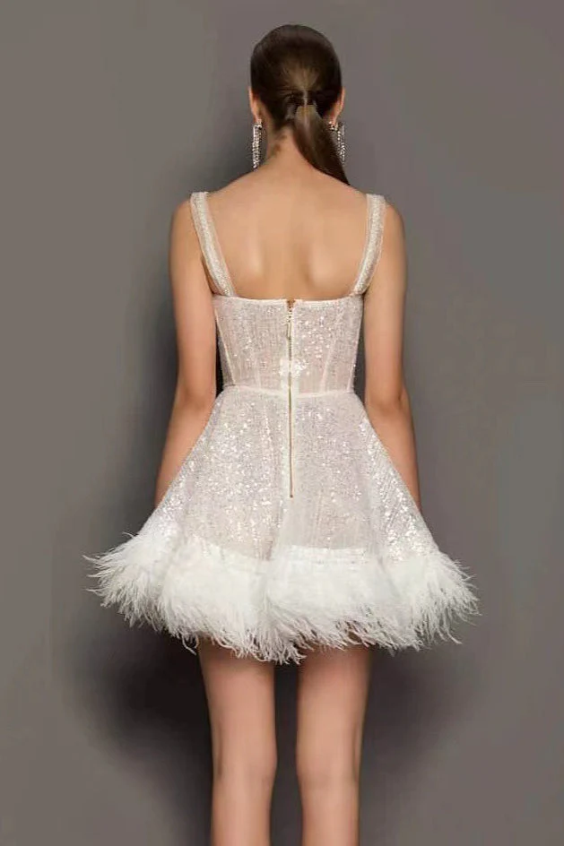Feather Sequin Strapless Party Dress - Image 5