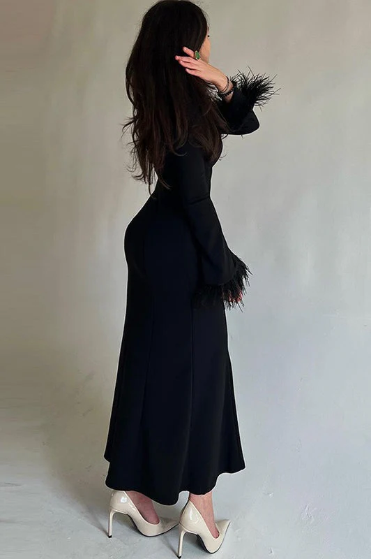 Feather Trim Bodycon Maxi Sweater Dress - Image 3