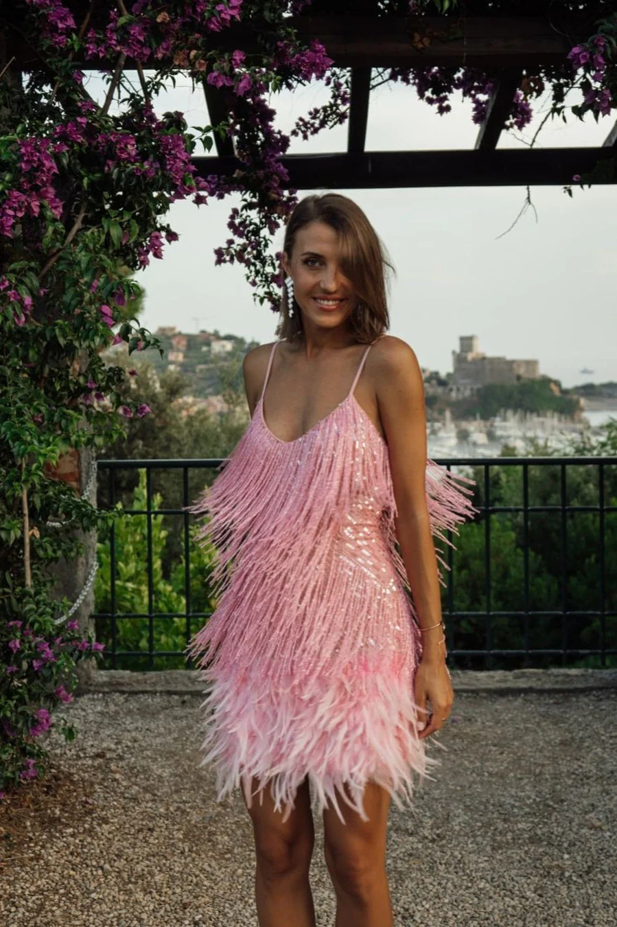 Feather Trim Sequin Cami Party Dress - Image 2