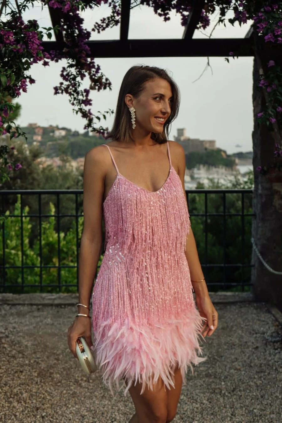 Feather Trim Sequin Cami Party Dress - Image 3