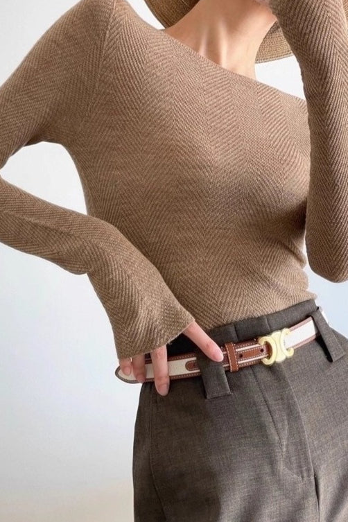 Fine Gauge Wool Ripple Stitch Knit Top - Image 3