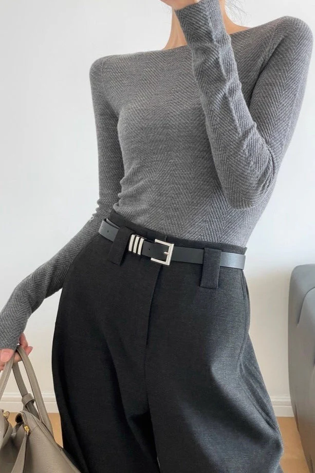 Fine Gauge Wool Ripple Stitch Knit Top - Image 5