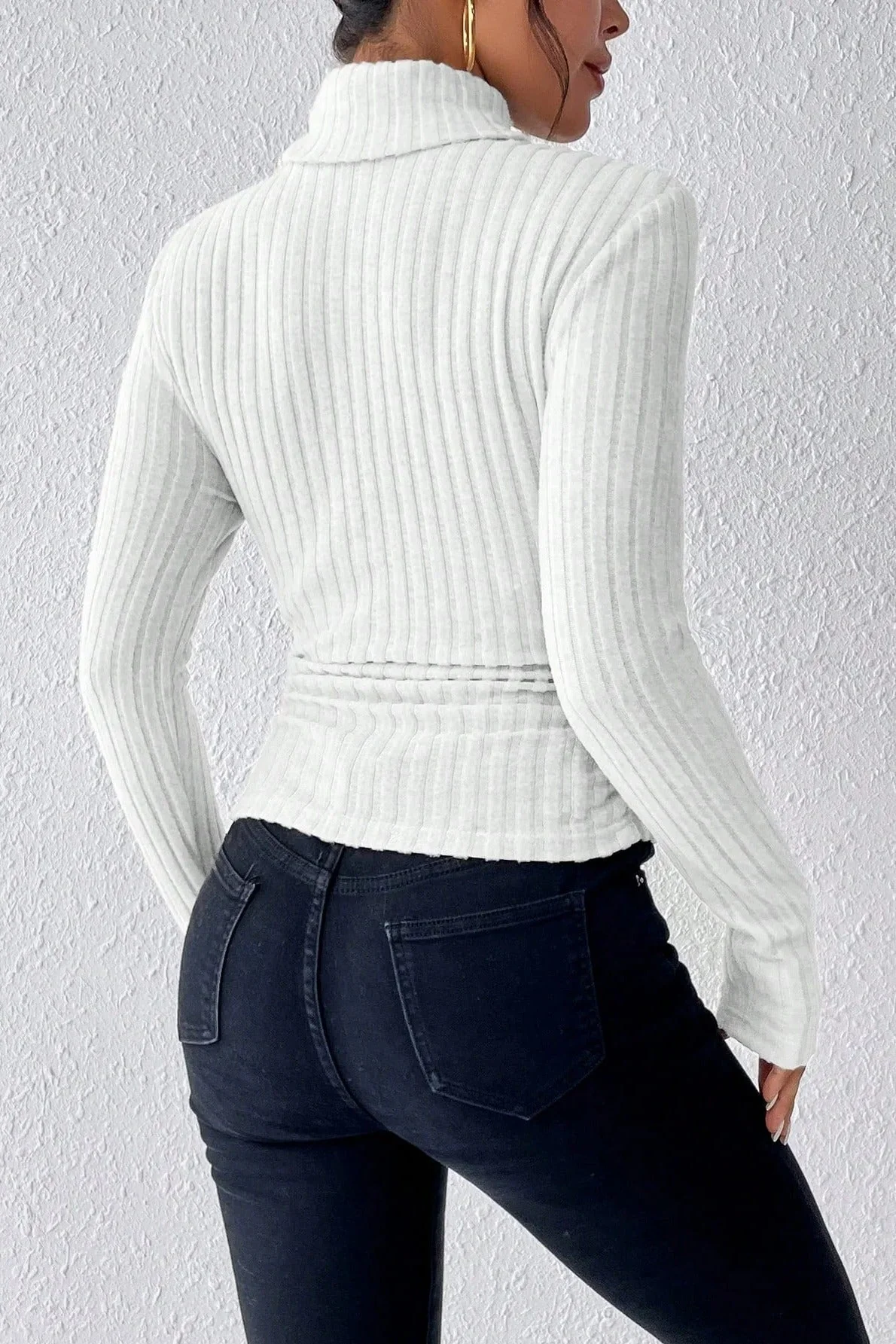 Fitted Long Sleeve Mock Neck Sweater - Image 2