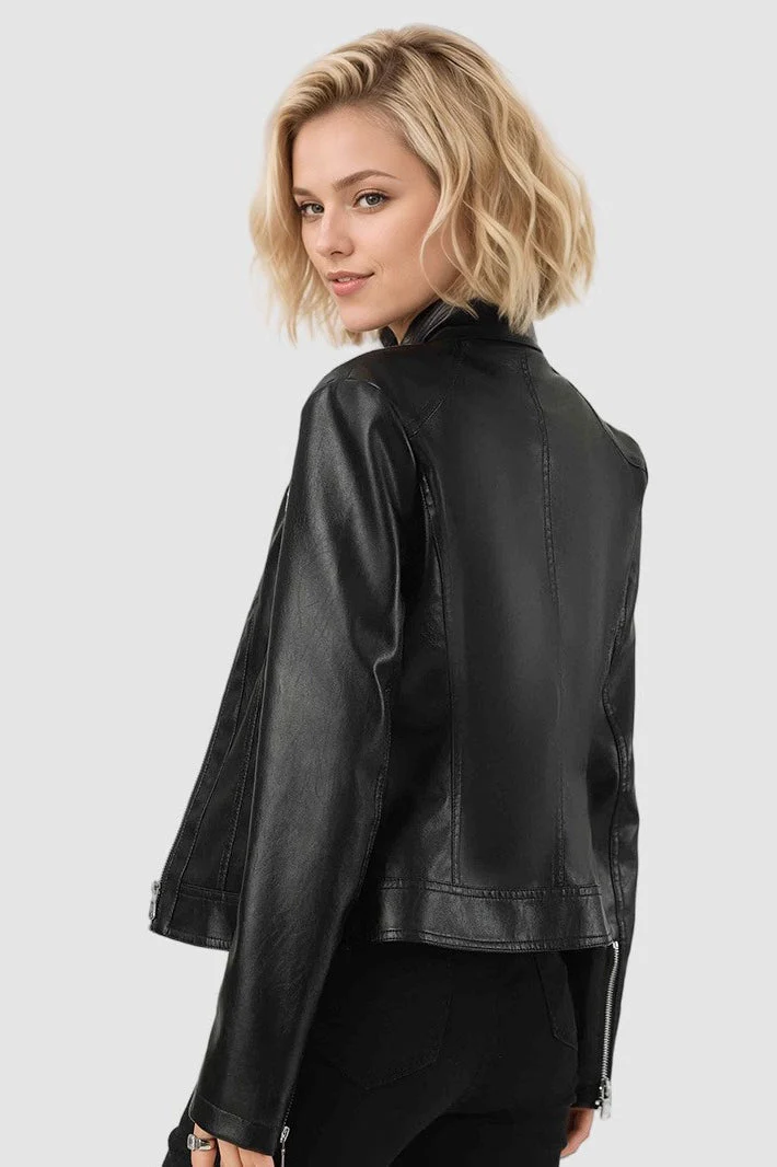 Fitted PU Biker Style Jacket - Image 4