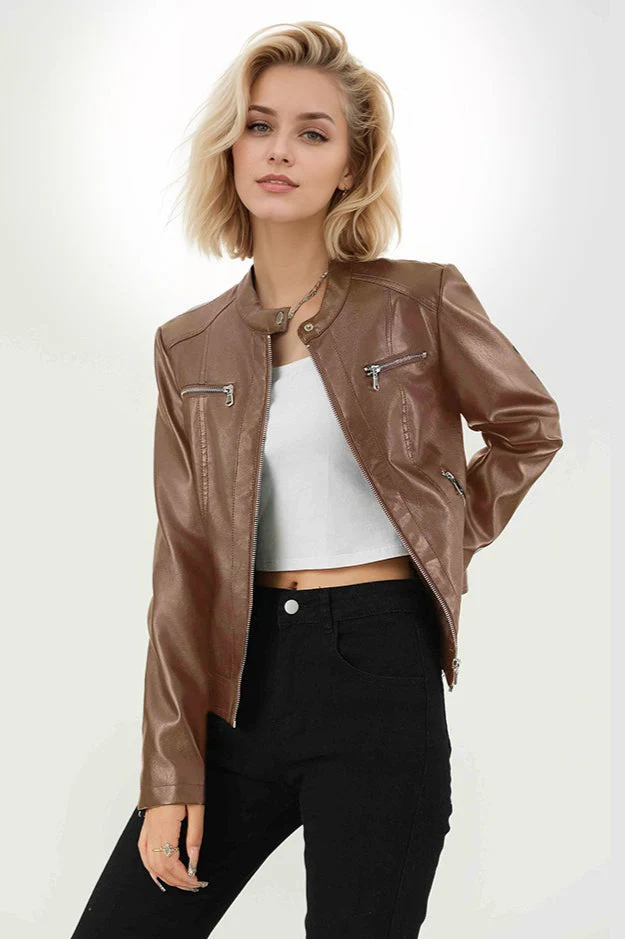 Fitted PU Biker Style Jacket - Image 6
