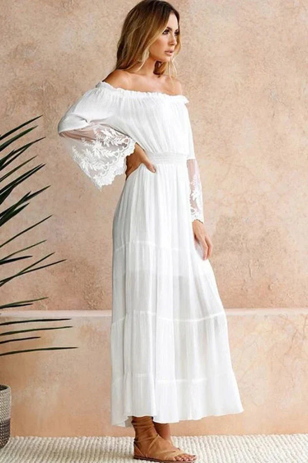 Flare Sleeve Off Shoulder Boho Dress - Image 16