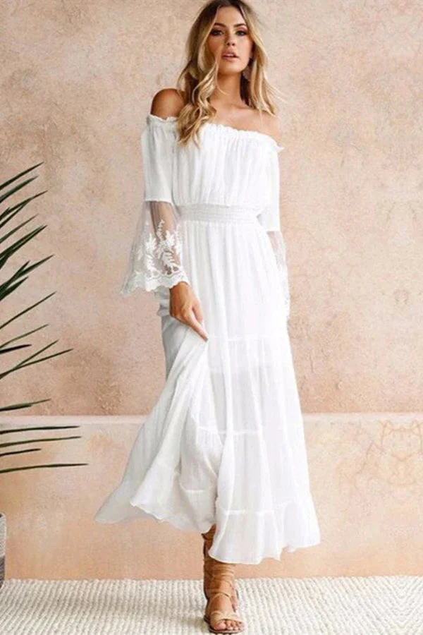 Flare Sleeve Off Shoulder Boho Dress - Image 18