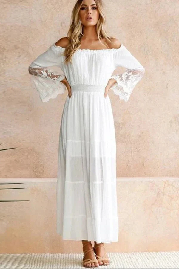 Flare Sleeve Off Shoulder Boho Dress - Image 2