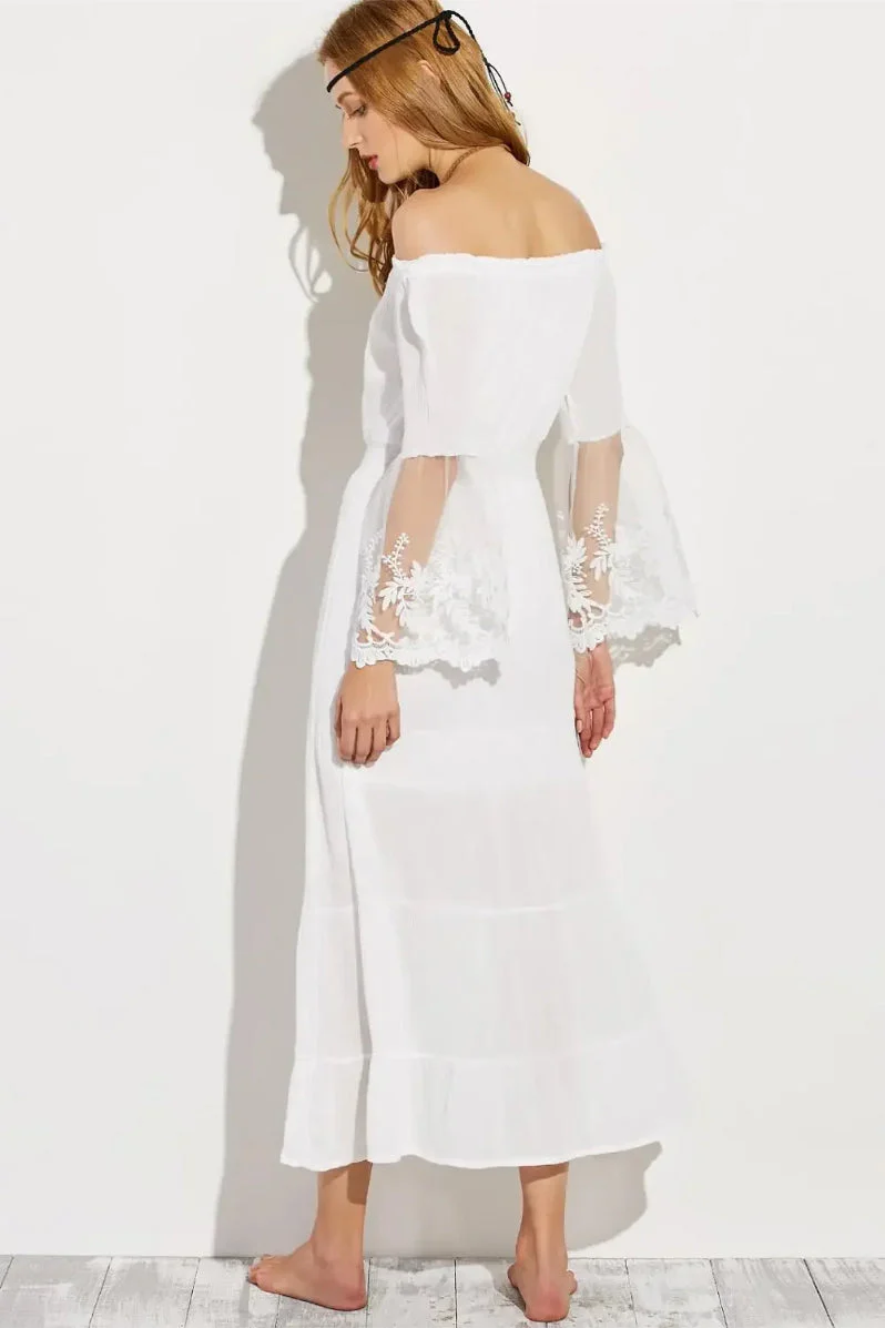 Flare Sleeve Off Shoulder Boho Dress - Image 5