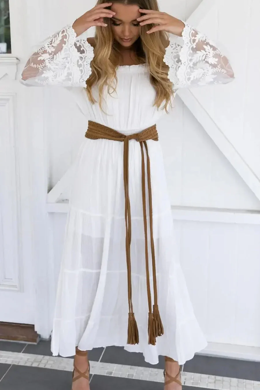 Flare Sleeve Off Shoulder Boho Dress - Image 6