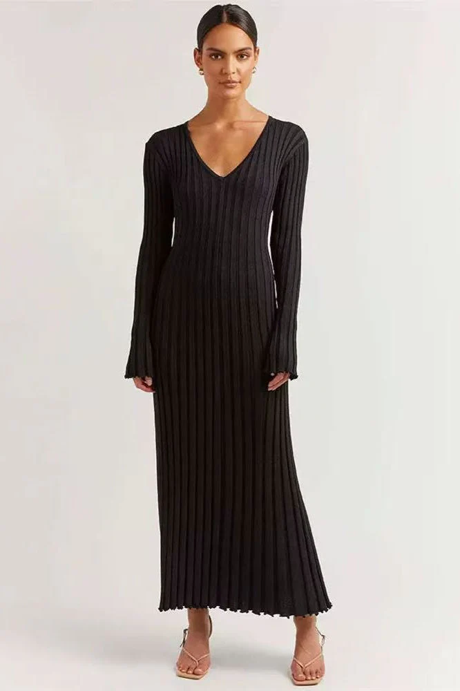 Flare Sleeve V-Neck Sweater Dress - Image 2