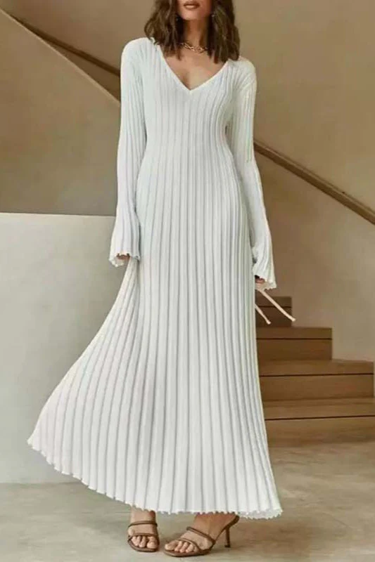 Flare Sleeve V-Neck Sweater Dress - Image 4