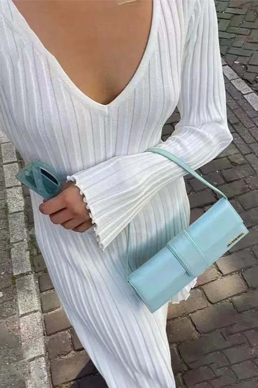 Flare Sleeve V-Neck Sweater Dress - Image 5