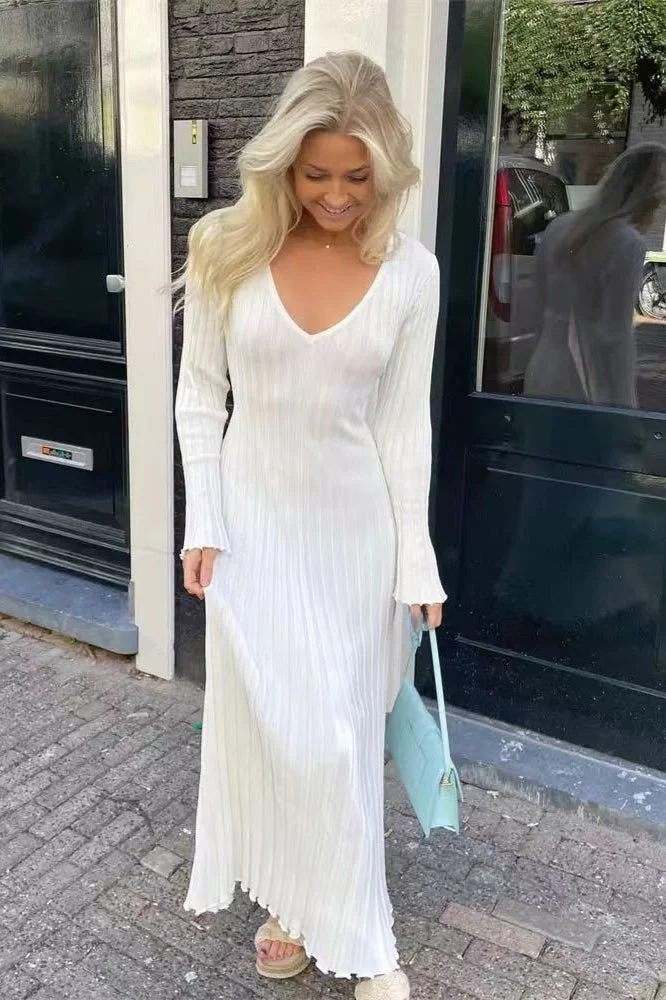 Flare Sleeve V-Neck Sweater Dress - Image 8