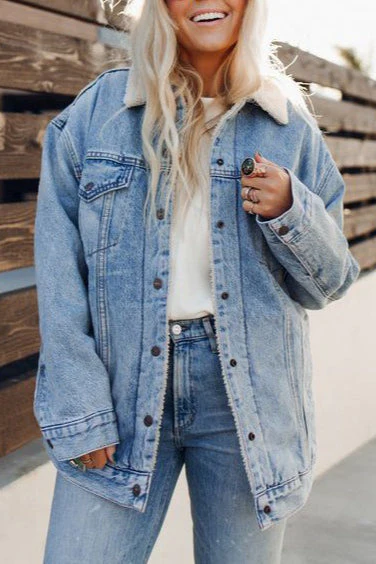 Fleece Lined Denim Bomber Jacket - Image 2
