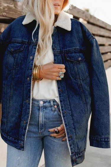 Fleece Lined Denim Bomber Jacket - Image 5