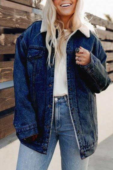 Fleece Lined Denim Bomber Jacket - Image 6