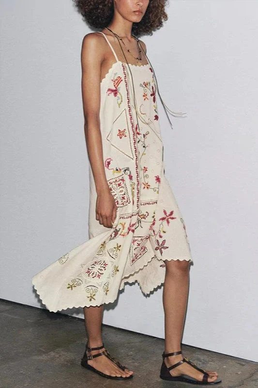 Floral Embroidered Asymmetric Boho Dress - Image 10