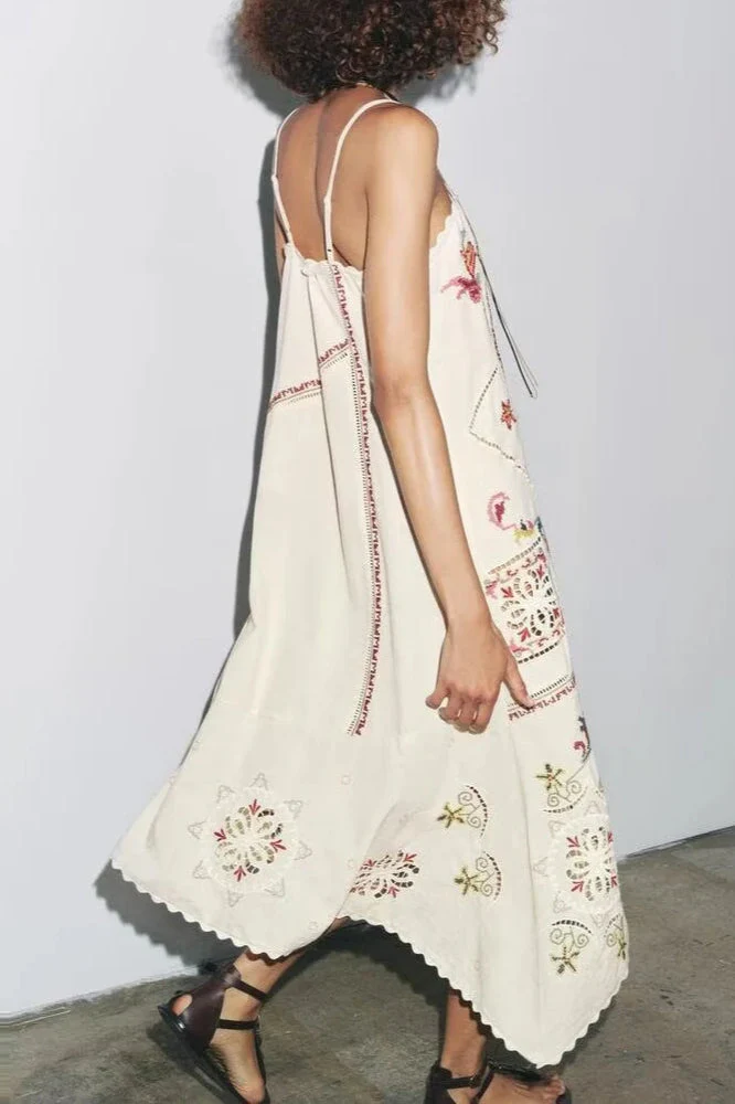 Floral Embroidered Asymmetric Boho Dress - Image 4