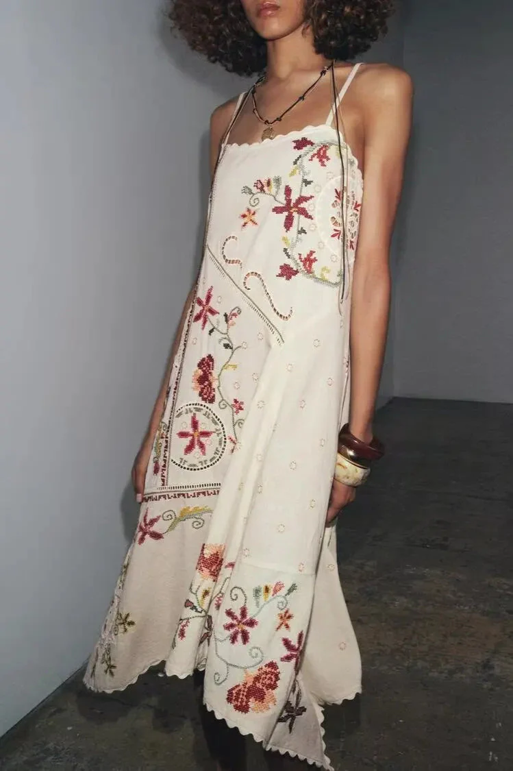 Floral Embroidered Asymmetric Boho Dress - Image 6