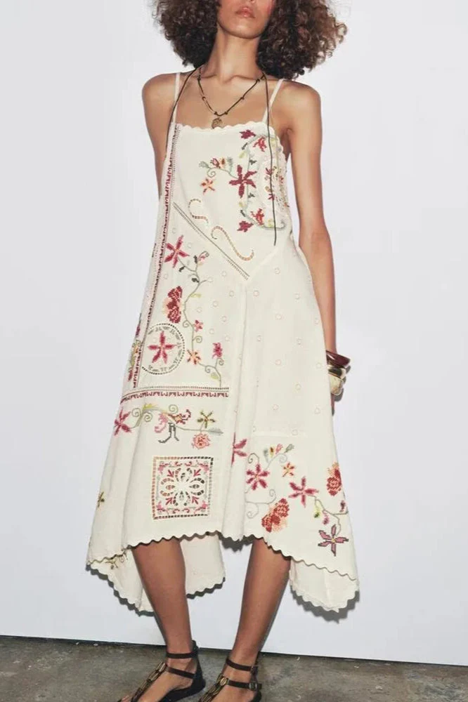 Floral Embroidered Asymmetric Boho Dress - Image 8
