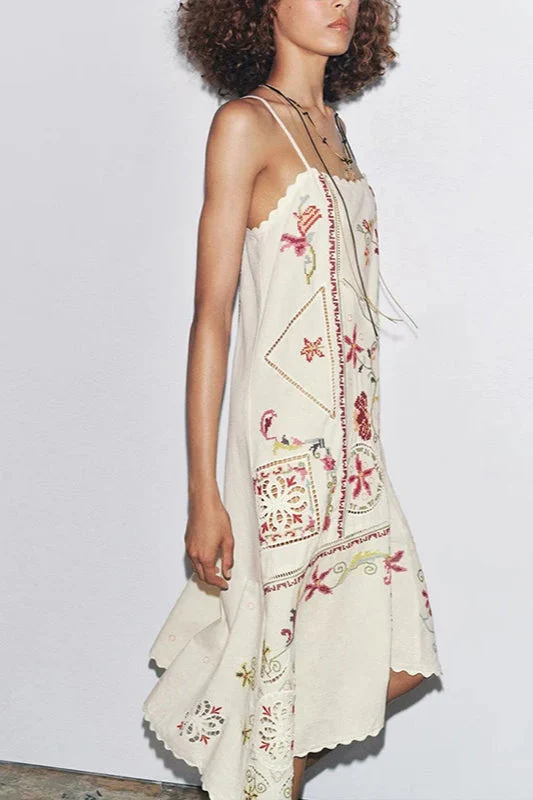 Floral Embroidered Asymmetric Boho Dress - Image 9