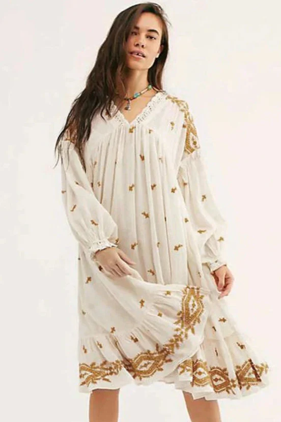 Floral Long Sleeve Midi Boho Dress - Image 2
