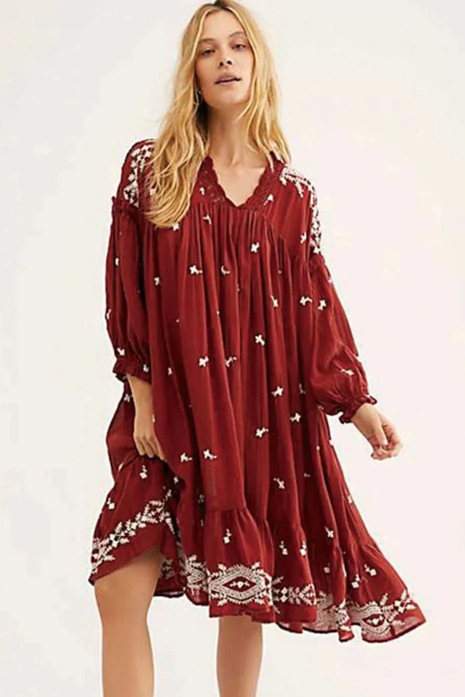 Floral Long Sleeve Midi Boho Dress - Image 3
