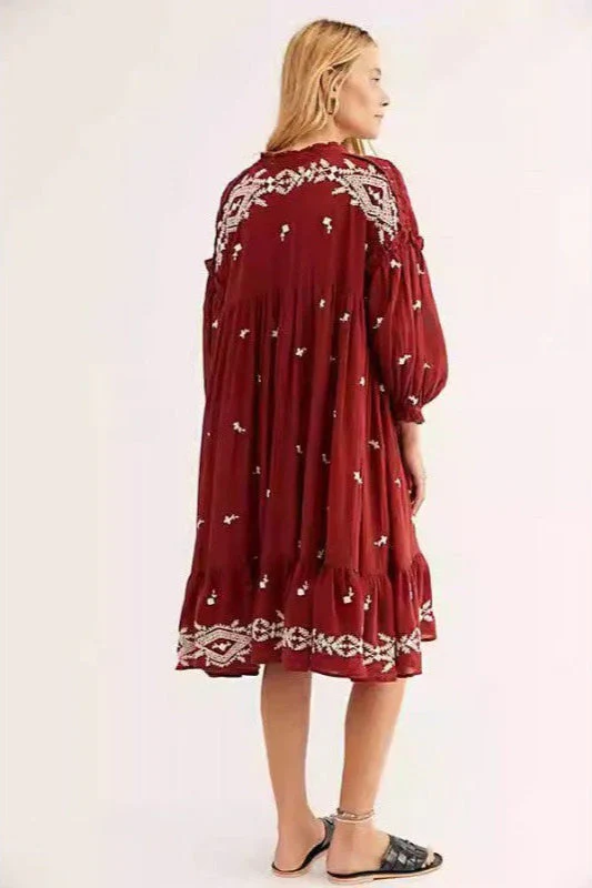 Floral Long Sleeve Midi Boho Dress - Image 5
