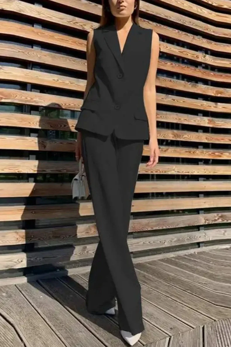 Flowy Wide-Leg Pant with Matching Vest Blazer - Image 2