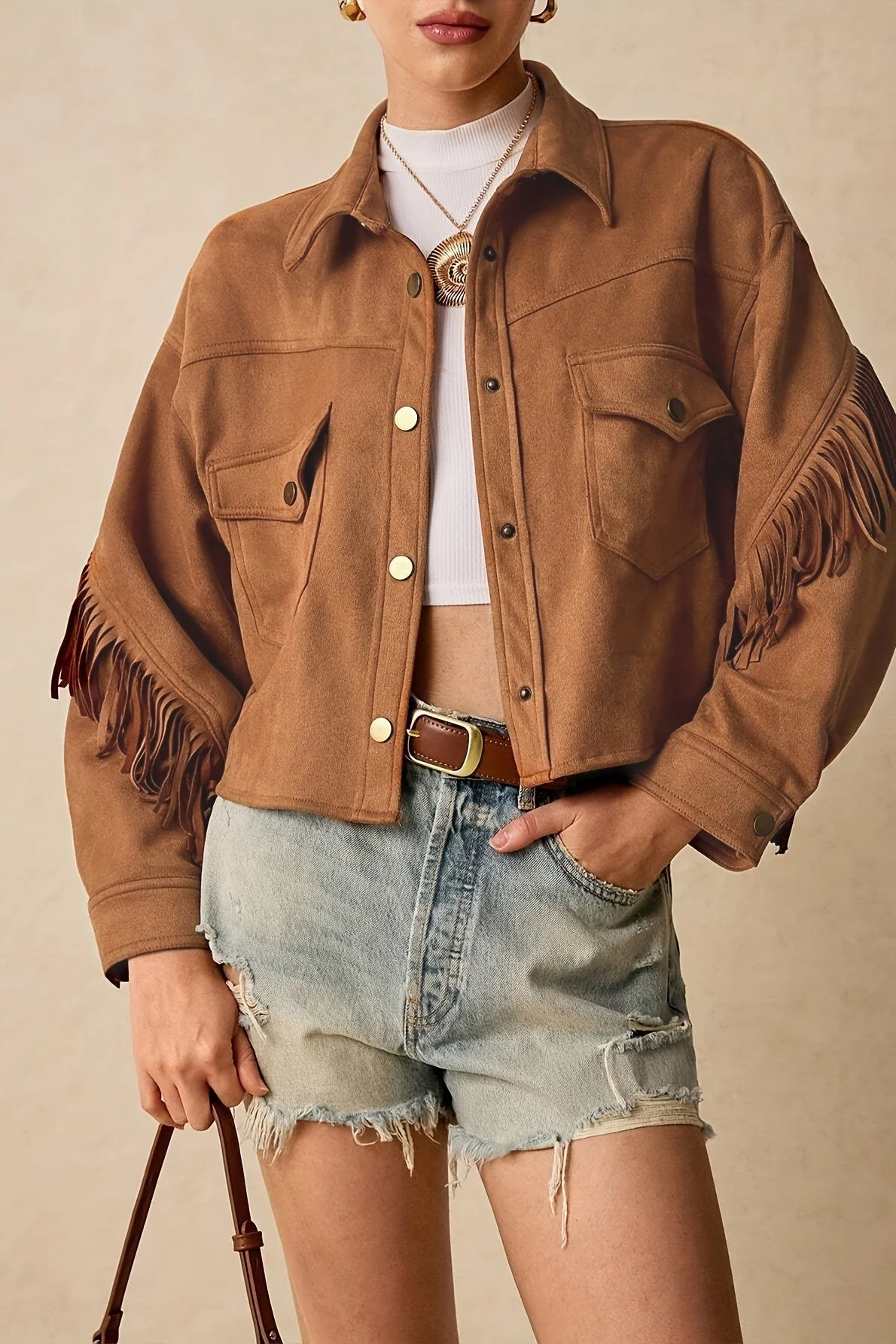 Fringe Trim Drop Shoulder Casual Jacket - Image 3