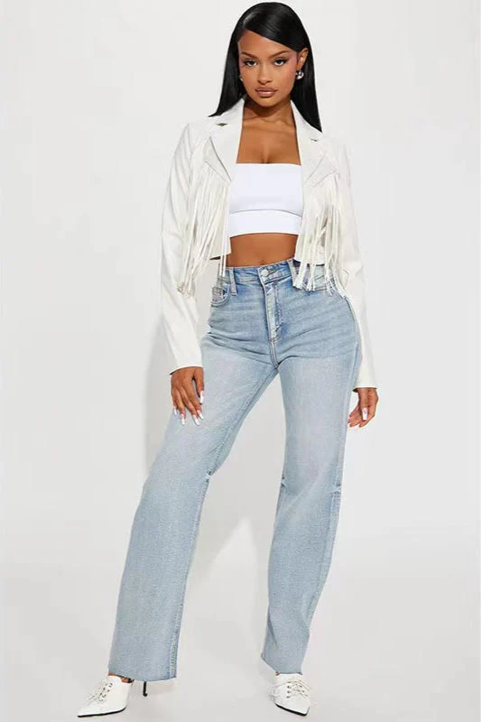 Fringe Trim Faux Leather Cropped Jacket - Image 2