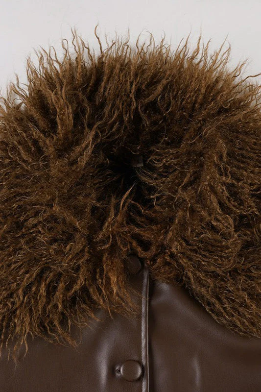 Fur Collar Leather Spliced Jacket - Image 4