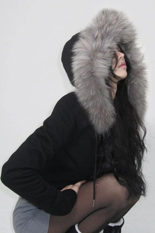 Fur Trim Hooded Zip Waist Jacket - Image 2