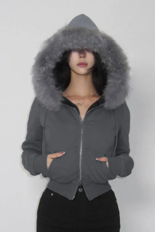 Fur Trim Hooded Zip Waist Jacket - Image 4