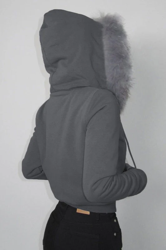 Fur Trim Hooded Zip Waist Jacket - Image 5