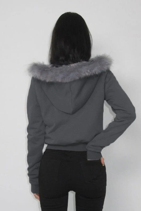 Fur Trim Hooded Zip Waist Jacket - Image 6