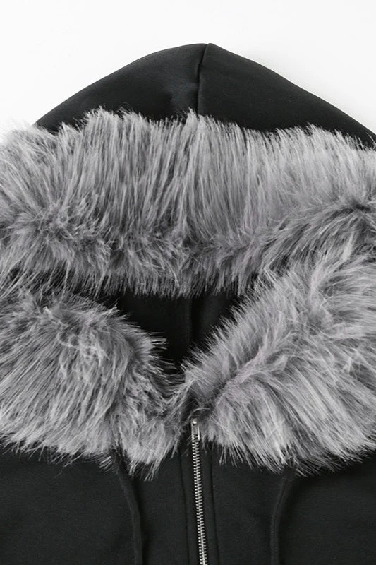 Fur Trim Hooded Zip Waist Jacket - Image 7