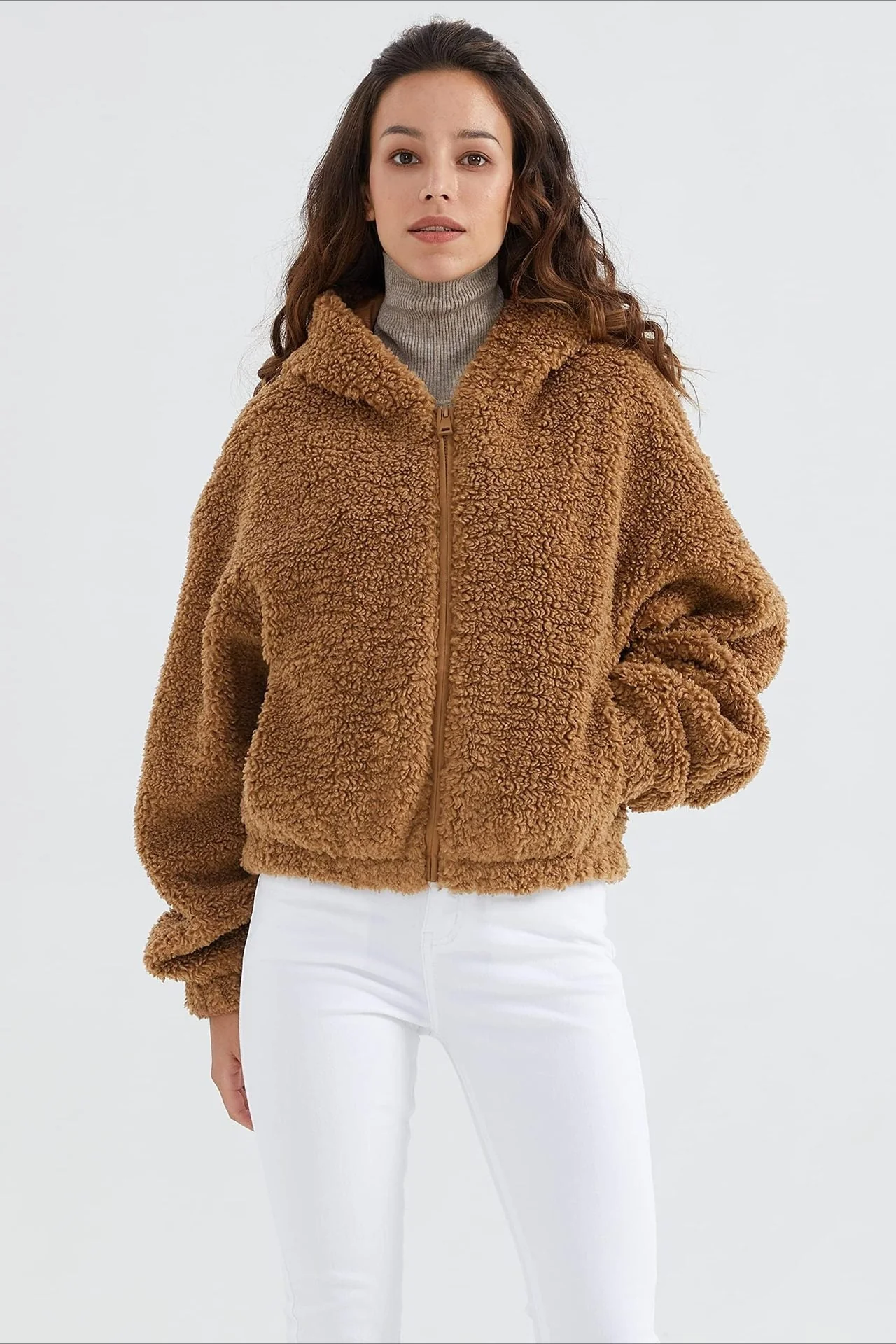 Fuzzy Hooded Zip Short Jacket - Image 11